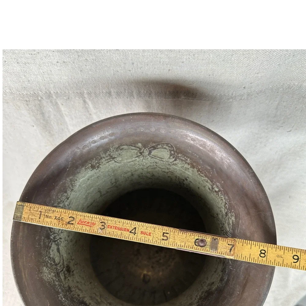 Vintage Brass Bow and Garland Urn Vase Footed Planter with Handles Patina‎
